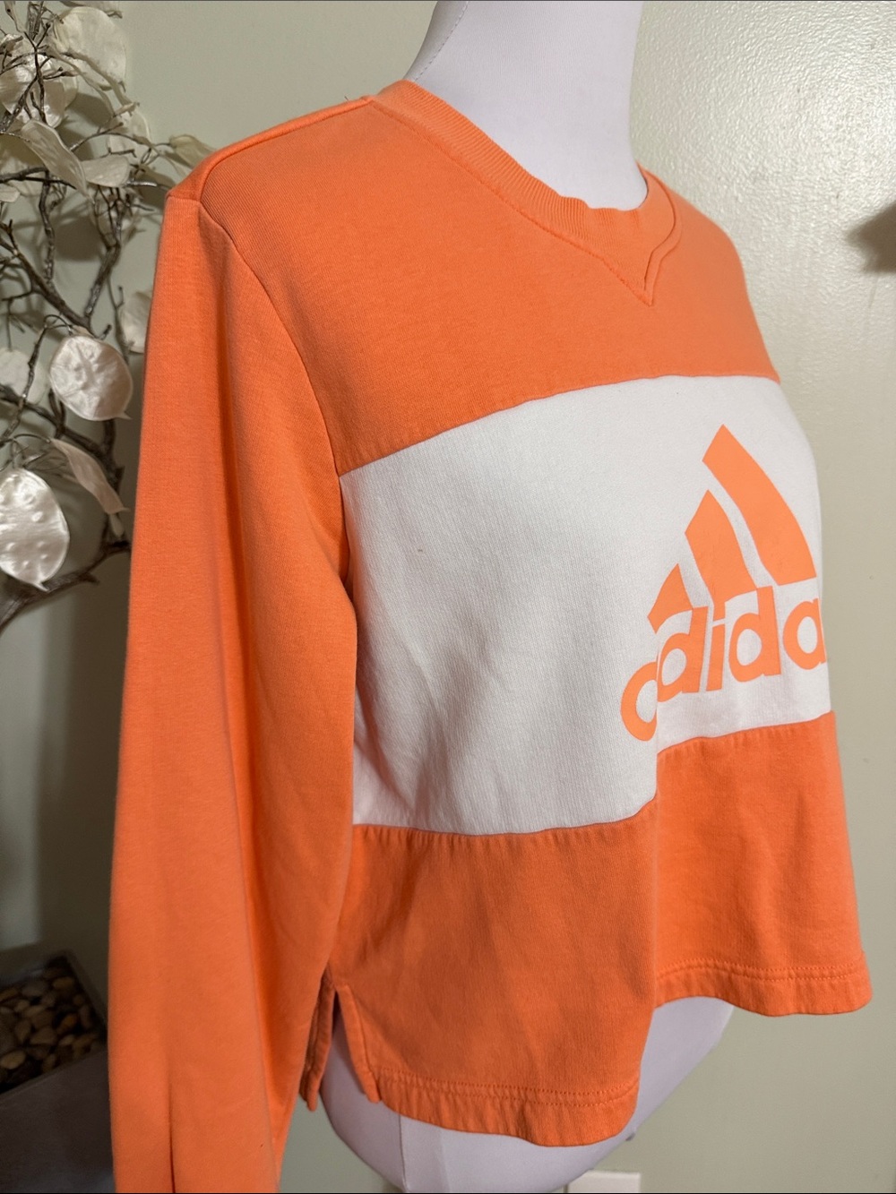 adidas Women's Orange White Crew Sweatshirt Large - Picture 2 of 4